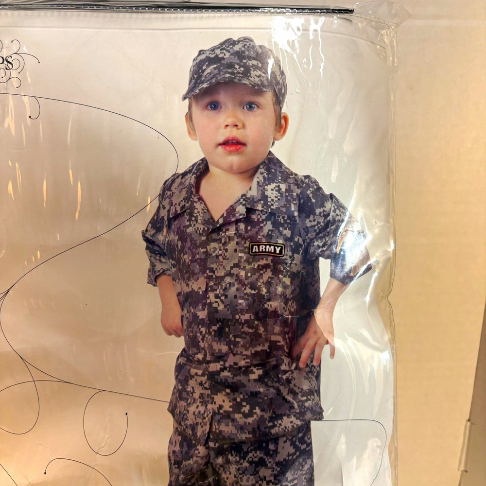 Underwraps Toddler Med Army Military Camo Costume Set Hat Shirt Patch Pants